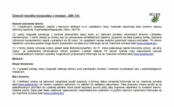 Činnosť lesného hodpodára v mesiaci JÚN 3/4 Činnosť lesného hodpodára v mesiaci JÚN 3/4