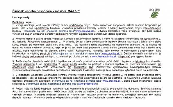 Činnosť lesného hospodára v mesiaci MÁJ 1/7 Činnosť lesného hospodára v mesiaci MÁJ 1/7