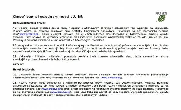 Činnosť lesného hodpodára v mesiaci JÚL 4/5 Činnosť lesného hodpodára v mesiaci JÚL 4/5
