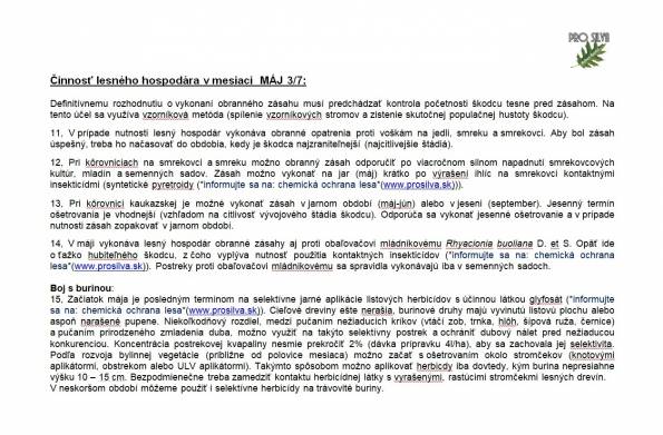 Činnosť lesného hospodára v mesiaci MÁJ 3/7 Činnosť lesného hospodára v mesiaci MÁJ 3/7