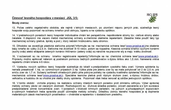 Činnosť lesného hodpodára v mesiaci JÚL 3/5 Činnosť lesného hodpodára v mesiaci JÚL 3/5