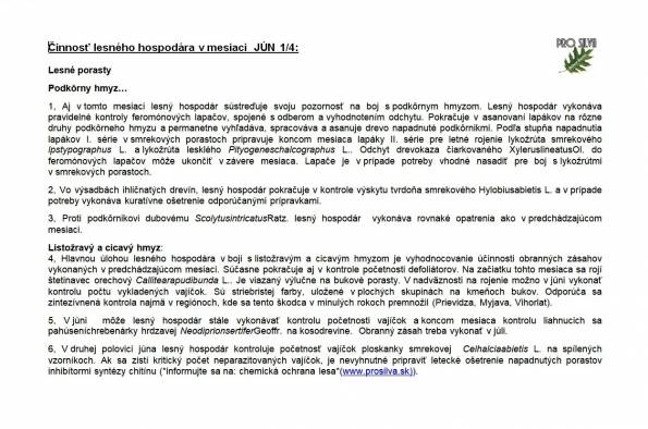 Činnosť lesného hodpodára v mesiaci JÚN 1/4 Činnosť lesného hodpodára v mesiaci JÚN 1/4