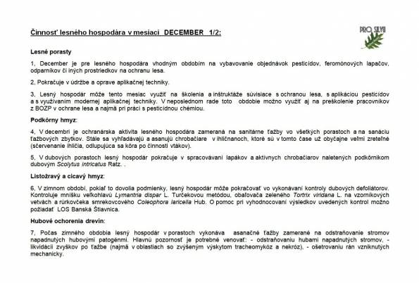 Činnosť lesného hospodára v mesiaci DECEMBER 1/2 Činnosť lesného hospodára v mesiaci DECEMBER 1/2