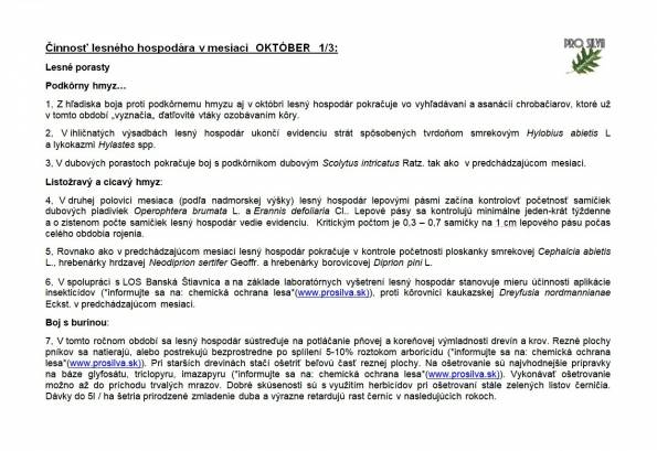 Činnosť lesného hodpodára v mesiaci OKTÓBER 1/3 Činnosť lesného hodpodára v mesiaci OKTÓBER 1/3