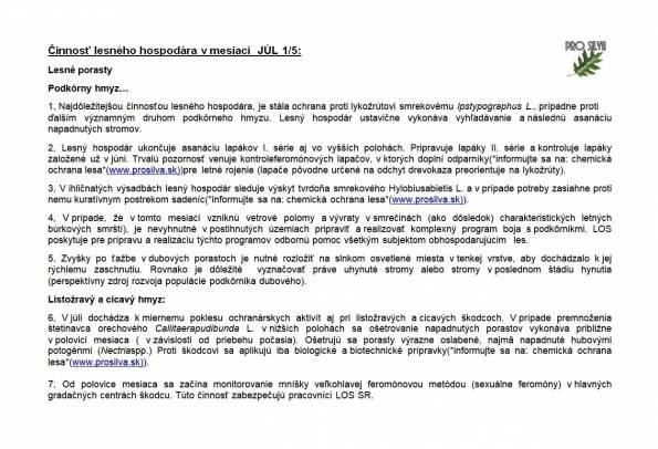 Činnosť lesného hodpodára v mesiaci JÚL 1/5 Činnosť lesného hodpodára v mesiaci JÚL 1/5