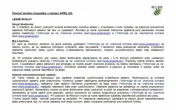 Činnosť lesného hospodára v mesiaci APRÍL 6/6 Činnosť lesného hospodára v mesiaci APRÍL 6/6