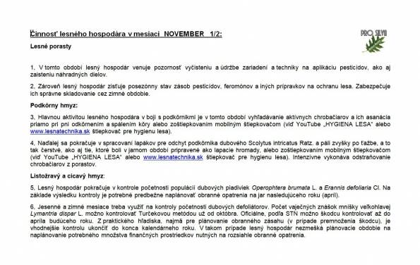 Činnosť lesného hospodára v mesiaci NOVEMBER 1/2 Činnosť lesného hospodára v mesiaci NOVEMBER 1/2