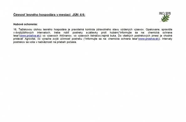 Činnosť lesného hospodára v mesiaci JÚN 4/4 Činnosť lesného hospodára v mesiaci JÚN 4/4