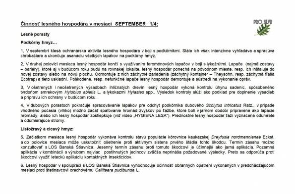 Činnosť lesného hodpodára v mesiaci SEPTEMBER 1/4 Činnosť lesného hodpodára v mesiaci SEPTEMBER 1/4