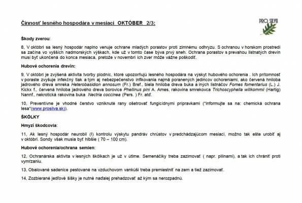 Činnosť lesného hodpodára v mesiaci OKTÓBER 2/3 Činnosť lesného hodpodára v mesiaci OKTÓBER 2/3