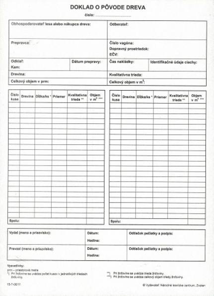 Tlaivo Doklad o pvode dreva, formt A4, samoprepis/100 obr.2