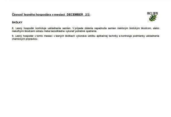 Činnosť lesného hospodára v mesiaci DECEMBER 2/2 Činnosť lesného hospodára v mesiaci DECEMBER 2/2