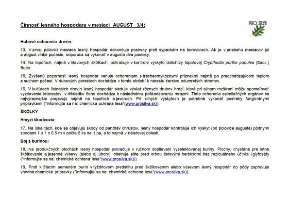 Činnosť lesného hodpodára v mesiaci AUGUST 3/4 Činnosť lesného hodpodára v mesiaci AUGUST 3/4