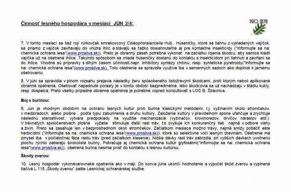Činnosť lesného hospodára v mesiaci JÚN 2/4 Činnosť lesného hospodára v mesiaci JÚN 2/4