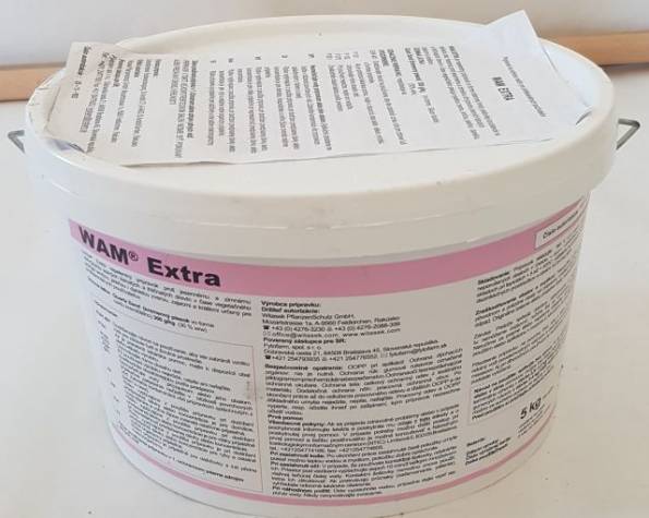 Repelent WAM Extra, obch. bal. 5 kg, Cena/kg: 5,17 EUR bez DPH/ s DPH 6,36 EUR/kg Repelent WAM Extra, obch. bal. 5 kg, Cena/kg: 5,17 EUR bez DPH/ s DPH 6,36 EUR/kg