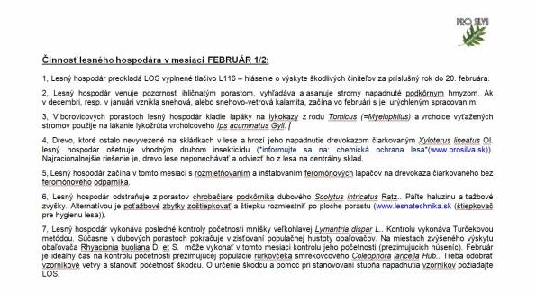 Činnosť lesného hospodára v mesiaci FEBRUÁR 1/2 Činnosť lesného hospodára v mesiaci FEBRUÁR 1/2