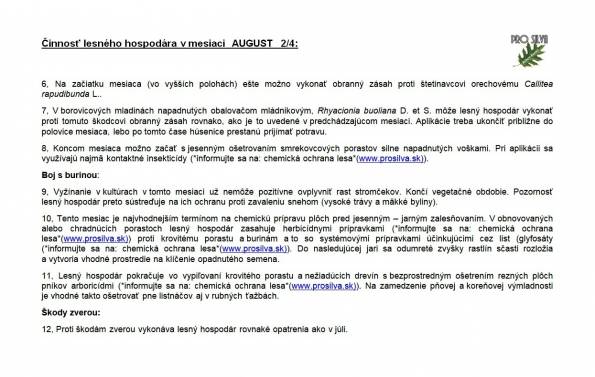 Činnosť lesného hodpodára v mesiaci AUGUST 2/4 Činnosť lesného hodpodára v mesiaci AUGUST 2/4