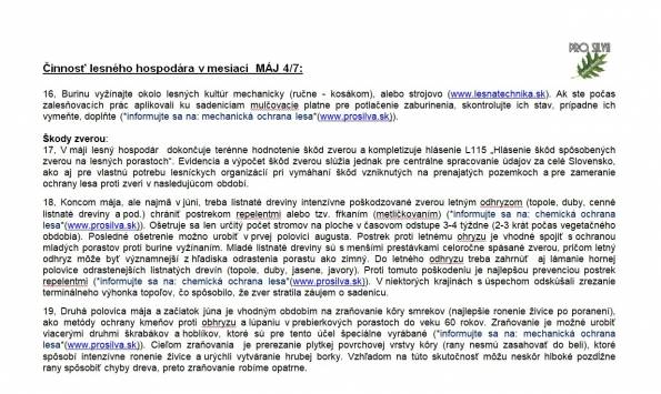 Činnosť lesného hospodára v mesiaci MÁJ 4/7 Činnosť lesného hospodára v mesiaci MÁJ 4/7
