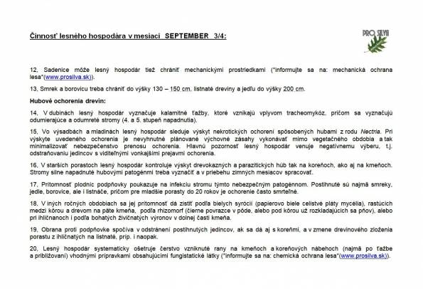 Činnosť lesného hodpodára v mesiaci SEPTEMBER 3/4 Činnosť lesného hodpodára v mesiaci SEPTEMBER 3/4