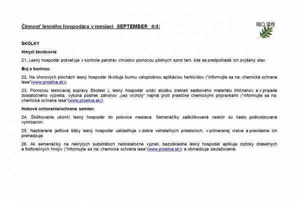Činnosť lesného hodpodára v mesiaci SEPTEMBER 4/4 Činnosť lesného hodpodára v mesiaci SEPTEMBER 4/4